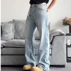 批发美式复古宽松直筒<b class='q'>牛仔裤</b><b class='q'>男</b>女款夏季新款高腰垂感显瘦阔腿拖地裤