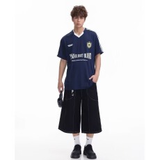 批发美式复古字母三条杠短袖棒球运动风撞色<b class='q'>男</b>女夏季2025新款半袖上衣