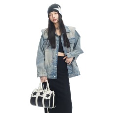 批发美式复古重工水洗直角垫肩牛仔夹克<b class='q'>外套</b>男女秋季新款高级感上衣潮