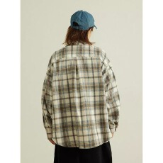 批发日系覆古毛呢格子长袖衬衫男女款宽松休闲百搭衬衣外套