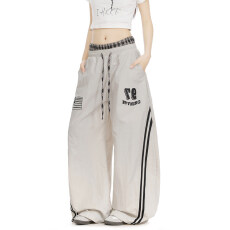 批发塔丝隆速干面料双腰头伞兵<b class='q'>工装裤</b><b class='q'>女</b>复古宽松跳舞阔腿弯刀休闲裤