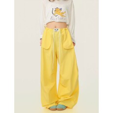 批发塔丝隆复合速干面料抽绳褶皱伞兵<b class='q'>工装裤</b><b class='q'>女</b>宽松休闲弯刀阔腿裤子