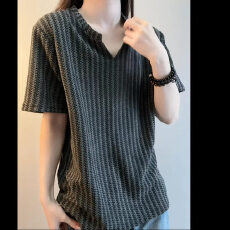 批发250克鱼骨纹透气简皓短<b class='q'>袖</b>T恤夏季薄款休闲<b class='q'>半截</b><b class='q'>袖</b>高端翻领上衣女