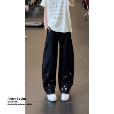 批发卡通<b class='q'>绣花</b>牛仔简约使命者复古休闲裤女春夏2026新款显瘦弯刀裤子