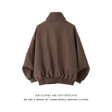 批发美式复古棕色十字架贴布<b class='q'>夹克</b>男女cleanfit设计感宽松百搭情侣外套