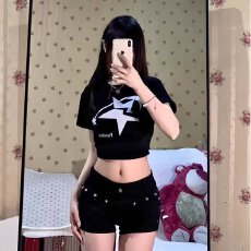 批发纯欲风新款设计感黑色<b class='q'>打底裤</b>春<b class='q'>夏</b>高腰显瘦热裤紧身辣妹牛仔超短裤