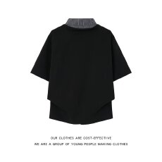 批发假两件拼接polo领短袖男女夏季宽松设计感<b class='q'>衬衫</b>百搭<b class='q'>情侣</b><b class='q'>半袖</b>上衣