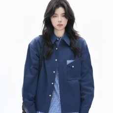 批发2026<b class='q'>新款</b>潮牌春季格子假两件拼接长袖衬衫宽松<b class='q'>情侣</b><b class='q'>休闲</b>百搭衬衣