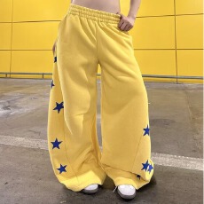 批发大码<b class='q'>胖</b>mm<b class='q'>美式</b>高街星星印花弯刀阔腿裤女秋冬设计感小众宽松拖地