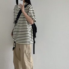 批发条纹短袖T恤<b class='q'>情侣</b><b class='q'>2026</b>夏季<b class='q'>新款</b>潮流宽松半袖男女百搭高级感体恤衫