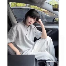 纯色拼接亨利领T恤男女夏季解构设计感短袖美式高级感宽松半袖