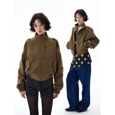 批发ns美式复古立领工装夹克男女春<b class='q'>秋</b>季新款高级感短宽巴恩风外套潮