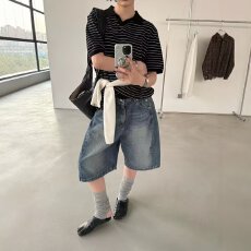 批发牛仔五分裤女2026夏季新款大码<b class='q'>胖</b>mm<b class='q'>时尚</b>百搭水洗做旧洋气宽松休闲