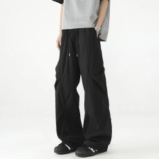 批发夏季高街褶皱伞兵裤男女同款潮牌宽松速干<b class='q'>休闲裤</b>薄款阔腿裤工装裤