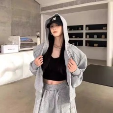 批发垫肩原版设计重磅华棉<b class='q'>卫衣</b><b class='q'>短款</b>鑫酷开衫<b class='q'>卫衣</b>男女连帽衫美式廓形