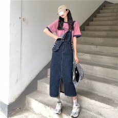 批发牛仔背带裙女2026春夏韩系中长款洋气减龄<b class='q'>连衣裙</b>宽松学生ins复古