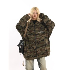 批发美式复古街头迷彩连帽卫衣外套男<b class='q'>女</b>宽松oversize潮牌上衣