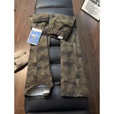 批发街头美式复古迷彩多口袋<b class='q'>牛仔裤</b>男女同款修身工装伐木工微喇长裤