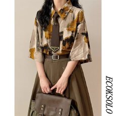 批发夏季美式复古休闲水墨晕染艺术感港风短袖花<b class='q'>衬衫</b>上衣男女潮