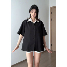 批发美式淘倩花领短袖衬衫男女夏季老钱痞帅半袖高级感衬衣<b class='q'>情侣</b><b class='q'>上衣</b>