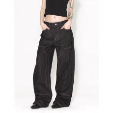 批发美式复古字母标语原牛<b class='q'>裤子</b><b class='q'>男</b>女春夏小众印花宽松直筒牛仔裤情侣