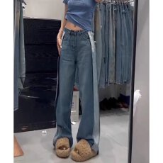 批发2026春夏新款复古牛仔裤<b class='q'>男</b>女宽松阔腿裤显瘦直筒长裤休闲水洗潮流