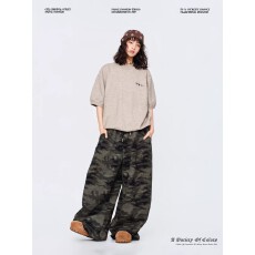 批发纯棉复牛奶丝街舞潮牌迷彩针织<b class='q'>嘻哈</b>运动<b class='q'>裤</b>复古做旧宽松休闲<b class='q'>裤</b>女