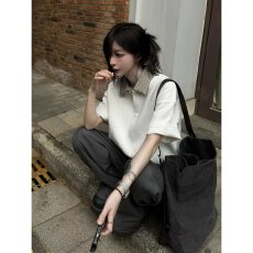 批发曼巴棉<b class='q'>polo</b><b class='q'>衫</b>假两件揭潮坊格纹翻领T恤女<b class='q'>男</b>学院风宽松短袖上衣