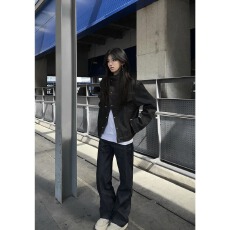 批发斜裁“斜领剪裁经典短宽原牛硬挺牛仔<b class='q'>夹克</b>外套<b class='q'>男</b>女宽松外套