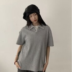 批发2026夏季新款复古高级感Polo针织短袖<b class='q'>T</b><b class='q'>恤</b>男女宽松休闲百搭上衣ins