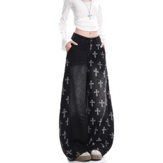 批发美式复古蓝色十字架水洗<b class='q'>牛仔裤</b><b class='q'>女生</b>2026年秋季宽松版型超好看长裤