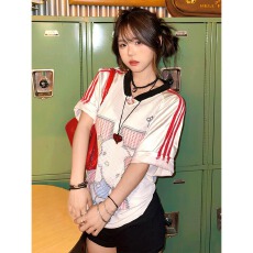 批发美式复古白色kitty猫印花短袖<b class='q'>t</b><b class='q'>恤</b>男女夏季新款宽松v领运动球衣