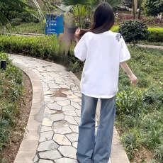 批发美式高街过肩立体花卉刺绣短袖<b class='q'>t</b><b class='q'>恤</b>男女纯棉宽松情侣半袖白色上衣