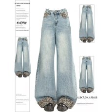 批发春装浅蓝色窄版阔腿牛仔裤女春季2026新款高腰宽松直筒拖地裤子