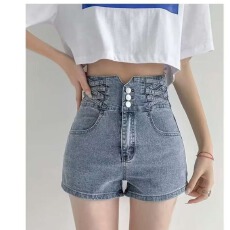 批发牛仔短裤女ins夏薄款弹力<b class='q'>紧身</b>贴标a字裤打底外穿提臀直筒阔腿短裤