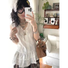 批发法式白色蕾丝无袖背心衬衫连衣裙子<b class='q'>女</b>夏季2026新款小个子气质短裙