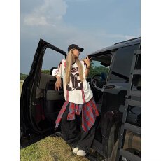 批发美式高街黑色短袖T恤甜酷2026夏季新款运动风球衣复古嘻哈上衣<b class='q'>潮</b>