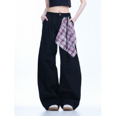 批发美式<b class='q'>街头</b>方巾弯刀裤女设计感抽绳高腰直筒阔腿长裤子