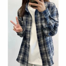 批发格子众锐衬衫男女夏宽松vibe学生长袖慵懒风美式复古休闲衬衣<b class='q'>外套</b>