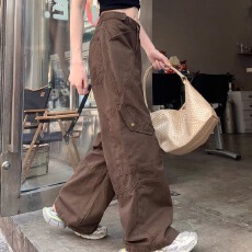 批发大码美式复古<b class='q'>工装</b>风宽松阔腿裤男女高街多口袋宽松垂感休闲牛仔裤