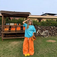批发辣到中暑美式辣妹<b class='q'>嘻哈</b>街舞拼接撞色多巴胺速干<b class='q'>裤</b>宽松阔腿拖地<b class='q'>裤</b>潮