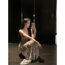 批发雪纺面料有内里拉链 纯欲风性感吊带<b class='q'>连衣裙</b>女夏季显瘦包臀裙长裙