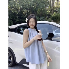 批发法式甜美背心女装夏季外穿小众蓝色衬衫气质挂脖吊带<b class='q'>宽松</b>无袖上衣