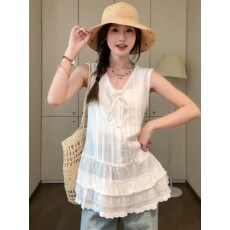 批发法式白色蕾丝无袖背心<b class='q'>衬衫</b><b class='q'>连衣裙</b>子女夏季2026新款小个子气质短裙