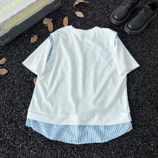 批发<b class='q'>日系</b>假两件拼接衬衫短袖T恤男女款潮牌ins宽松华夫格设计感打底衫