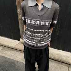 批发DAOMA费尔岛提花新贵亚麻天丝天然凉感短袖海鸥领假两件针织衫