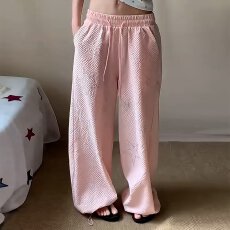 批发慵懒风泡泡<b class='q'>高腰</b>阔腿裤女2026夏季新款显瘦百搭休闲裤垂感直筒裤