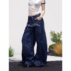 批发重工烫钻牛仔裤女2026年新款黑色<b class='q'>高腰</b>直筒裤宽松显瘦拖地裤新款