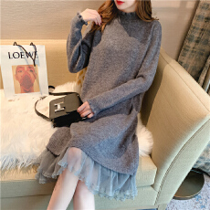 批发很仙的长款过膝毛衣裙女蕾丝边<b class='q'>宽松</b>2025新款秋冬针织<b class='q'>连衣裙</b>内搭