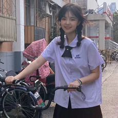 批发绣花配领带jk制<b class='q'>服</b>衬衫泰国泰式校<b class='q'>服</b>高中生新款夏短袖毕业照衣<b class='q'>班</b><b class='q'>服</b>